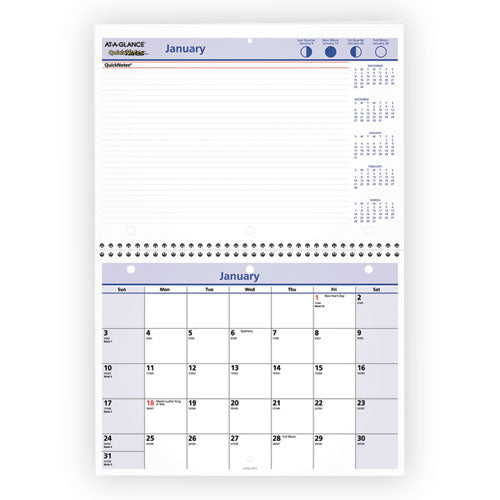 Quicknotes Desk/wall Calendar, 3-hole Punched, 11 X 8, White/blue/yellow Sheets, 12-month (jan To Dec): 2025.