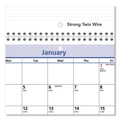 Quicknotes Desk/wall Calendar, 3-hole Punched, 11 X 8, White/blue/yellow Sheets, 12-month (jan To Dec): 2025.