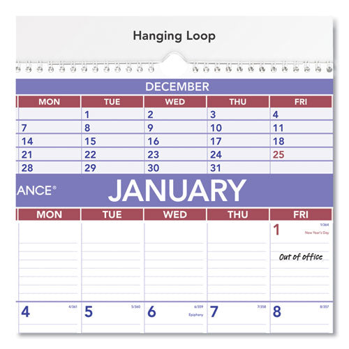 Three-month Wall Calendar, 15.5 X 22.75, White Sheets, 12-month (jan To Dec): 2025.