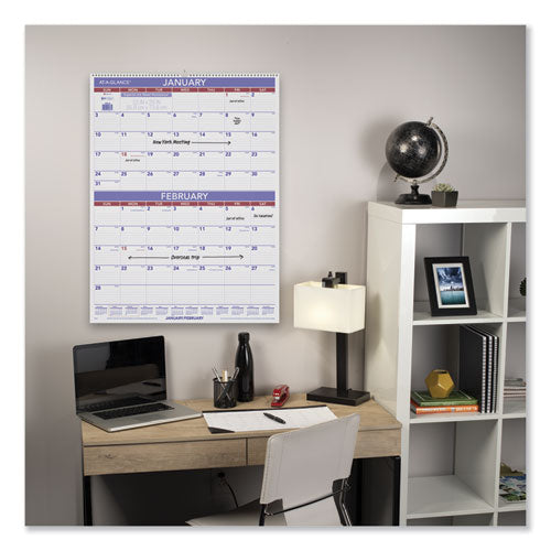 Two-month Wall Calendar, 22 X 29, White/blue/red Sheets, 12-month (jan To Dec): 2025.