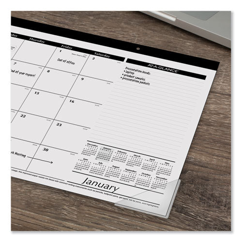 Compact Desk Pad, 18 X 11, White Sheets, Black Binding, Clear Corners,12-month (jan To Dec): 2025