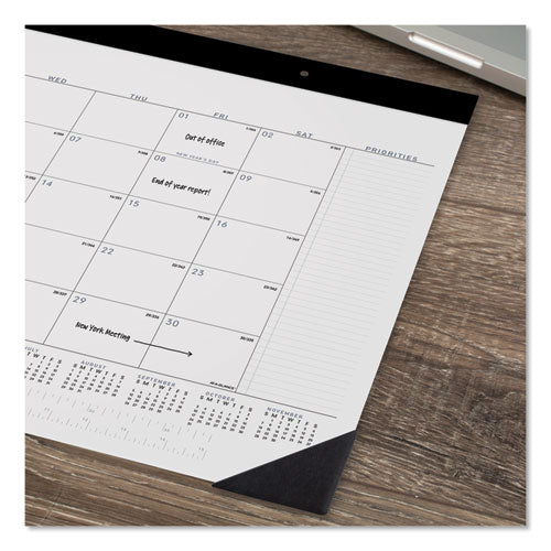 Contemporary Monthly Desk Pad, 22 X 17, White Sheets, Black Binding/corners,12-month (jan To Dec): 2025.