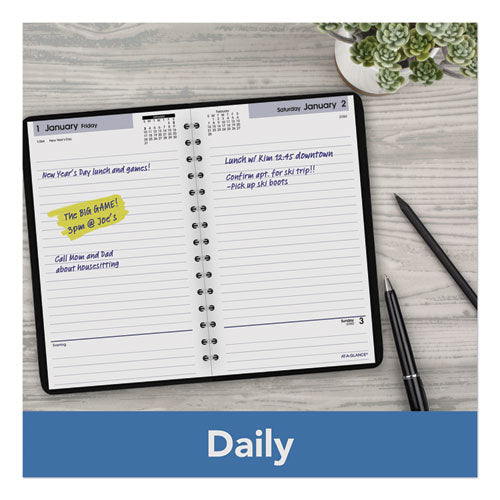 Dayminder Daily Appointment Book, 8 X 5, Black Cover, 12-month (jan To Dec): 2025.