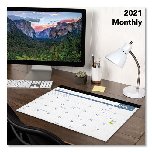 Easy-to-read Monthly Desk Pad, 22 X 17,White/blue Sheets, Black Binding, Clear Corners, 12-month (jan To Dec): 2025