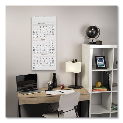 Three-month Reference Wall Calendar, 12 X 27, White Sheets, 15-month: Dec 2024 To Feb 2026.