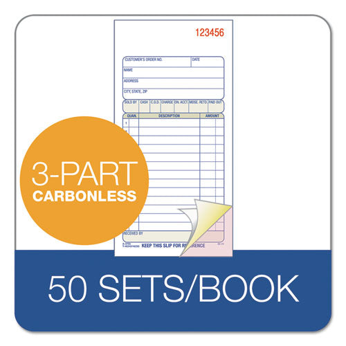 3-part Sales Book, Three-part Carbonless, 3.25 X 7.13, 50 Forms Total.