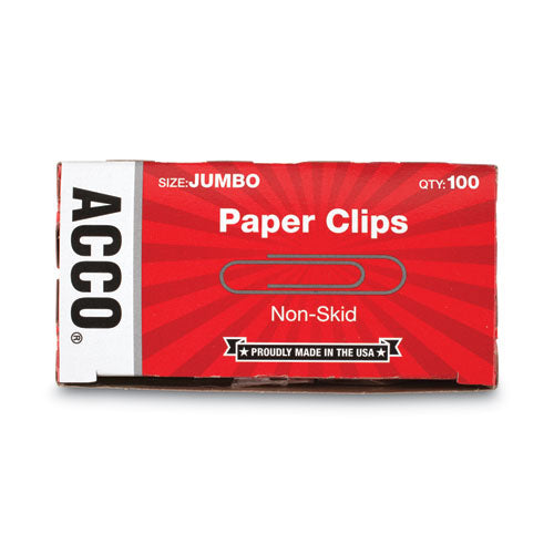 Paper Clips, Jumbo, Nonskid, Silver, 100 Clips/box, 10 Boxes/pack.