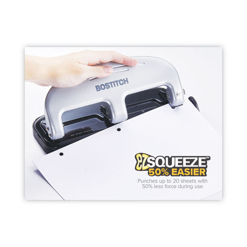 20-sheet Ez Squeeze Three-hole Punch, 9/32" Holes, Black/silver.