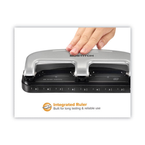 20-sheet Ez Squeeze Three-hole Punch, 9/32" Holes, Black/silver.