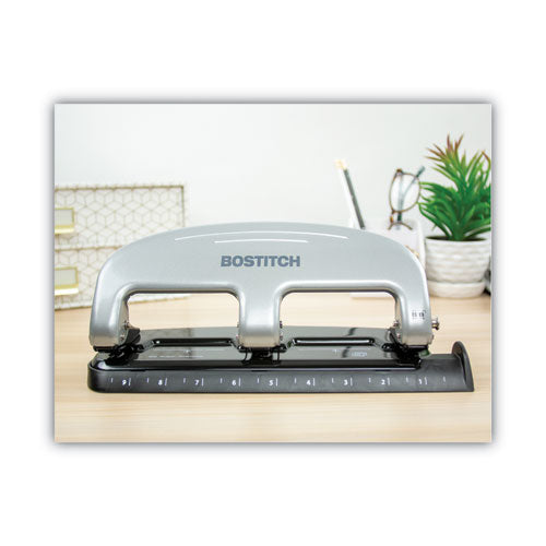 20-sheet Ez Squeeze Three-hole Punch, 9/32" Holes, Black/silver.