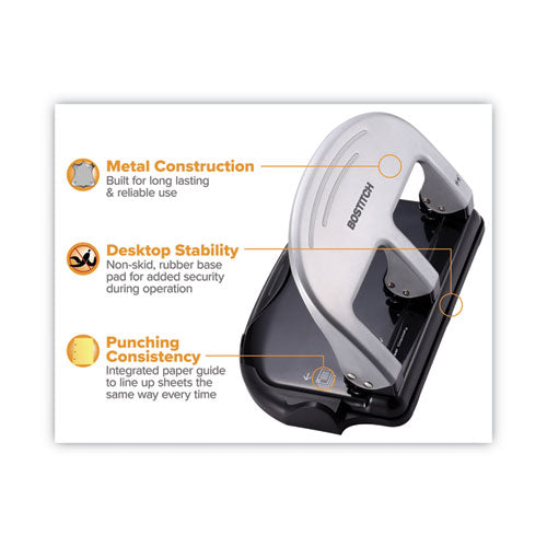 40-sheet Ez Squeeze Three-hole Punch, 9/32" Holes, Black/silver.