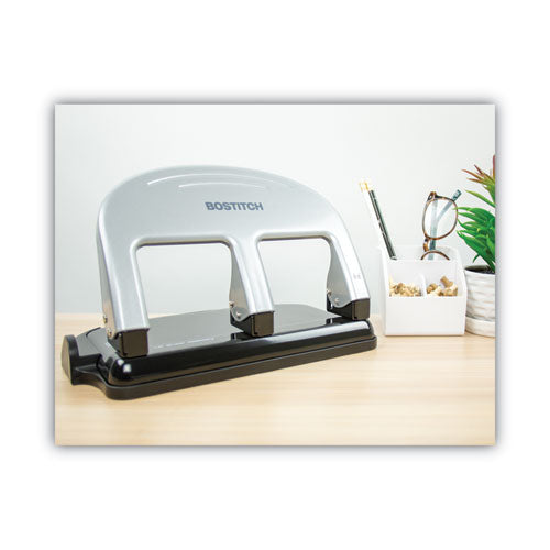 40-sheet Ez Squeeze Three-hole Punch, 9/32" Holes, Black/silver.