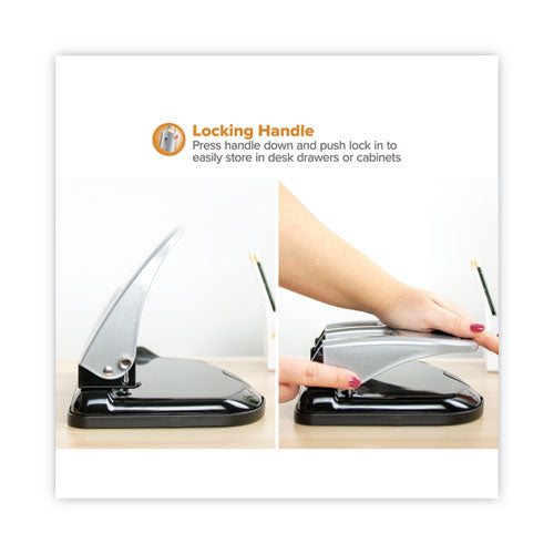 40-sheet Ez Squeeze Three-hole Punch, 9/32" Holes, Black/silver.