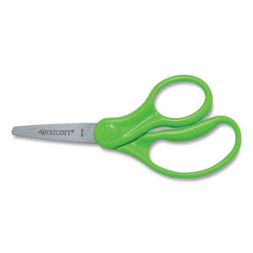 For Kids Scissors, Pointed Tip, 5" Long, 1.75" Cut Length,Straight Handle, Randomly Assorted Handle Color