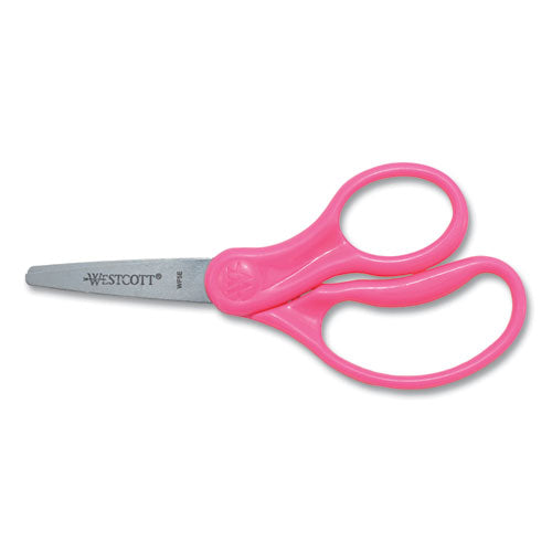 For Kids Scissors, Pointed Tip, 5" Long, 1.75" Cut Length,Straight Handle, Randomly Assorted Handle Color