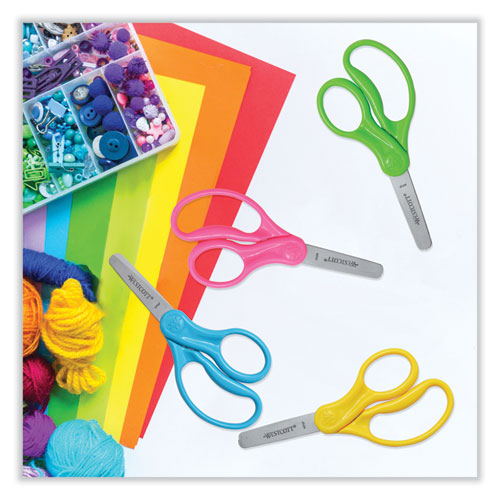 For Kids Scissors Teacher's Pack, Rounded Tip, 5" Long, 1.75"Cut Length, Straight Assorted Color Handles, 12/pack