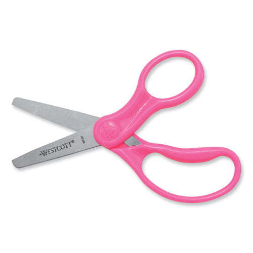 For Kids Scissors Teacher's Pack, Rounded Tip, 5" Long, 1.75"Cut Length, Straight Assorted Color Handles, 12/pack