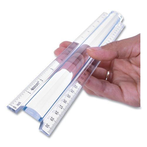 12" Magnifying Ruler, Standard/metric, Plastic, Clear.