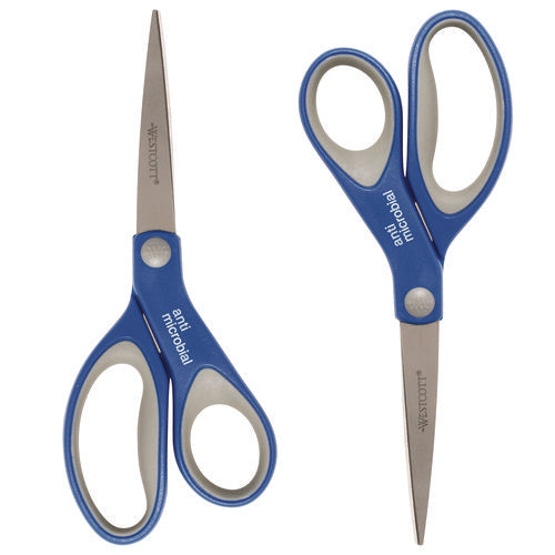 Scissors With Antimicrobial Protection, 8" Long, 3.25" Cut Length, Straight Blue/gray Handle,  2/pack