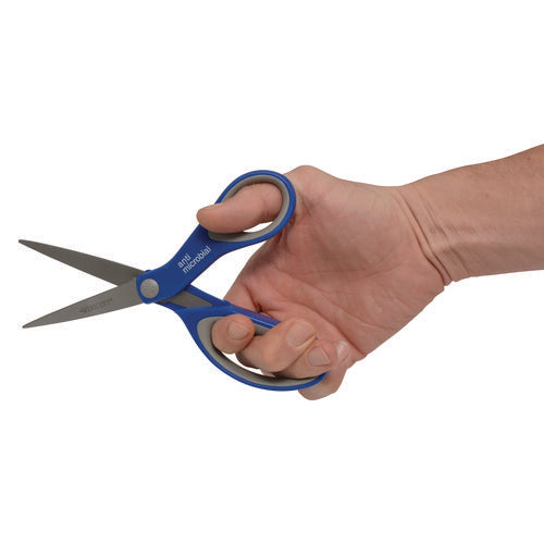 Scissors With Antimicrobial Protection, 8" Long, 3.25" Cut Length, Straight Blue/gray Handle, 3/ pack