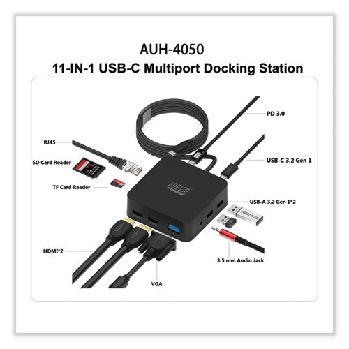 11-in-1 Usb-c Multi-port Taa Compliant Docking Station, Black.