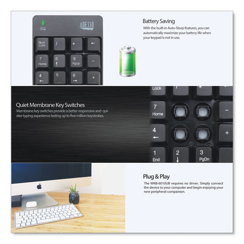 Wkb6010ub Wireless 18-key Numeric Usb Keypad, Black.