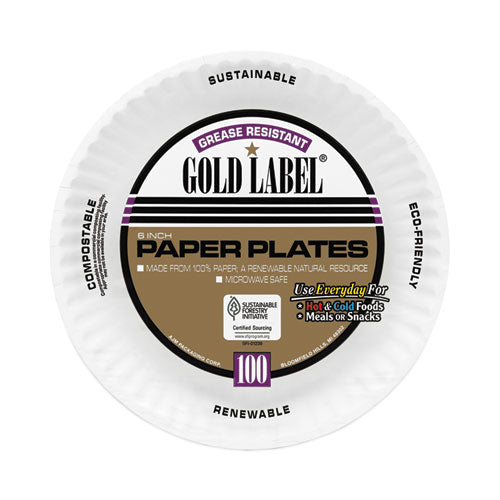 Coated Paper Plates, 6" Dia, White, 100/pack, 12 Packs/carton.