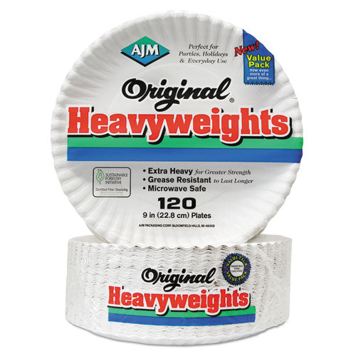 Original Heavyweights Paper Plates, 9" Dia, White, 120/pack, 8 Packs/carton.