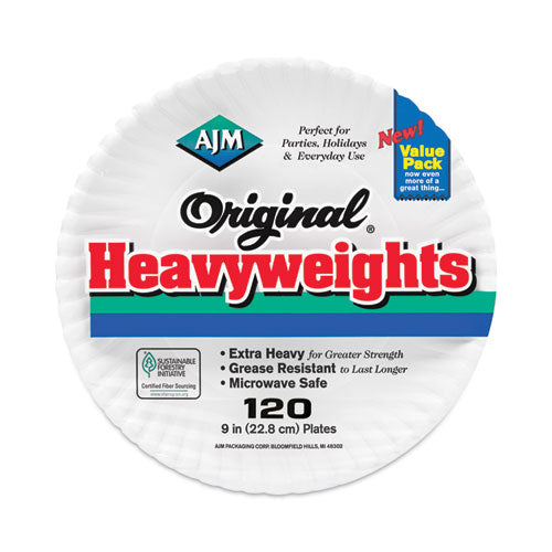 Original Heavyweights Paper Plates, 9" Dia, White, 120/pack, 8 Packs/carton.