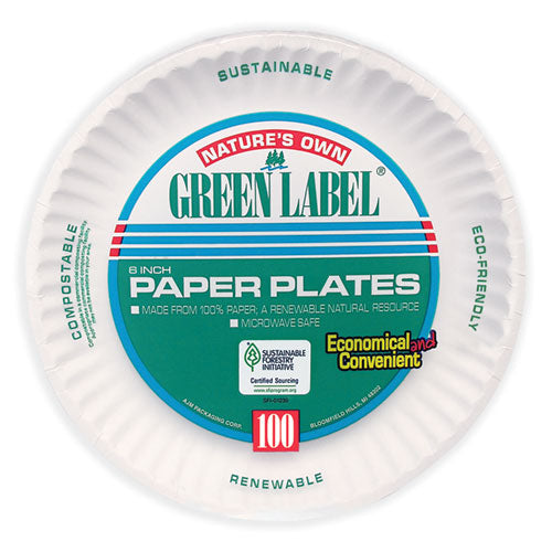 White Paper Plates, 6" Dia, 100/pack, 10 Packs/carton.