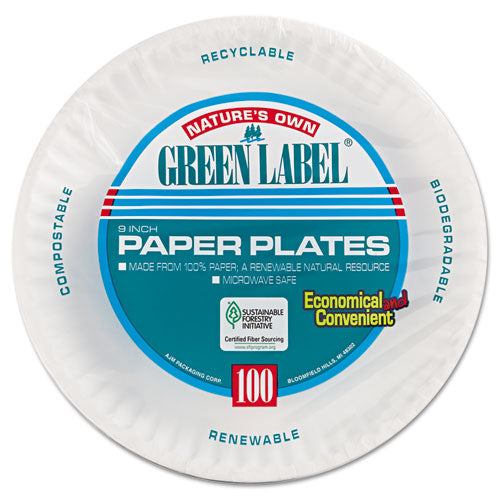 Paper Plates, 9" Dia, White, 100/pack.