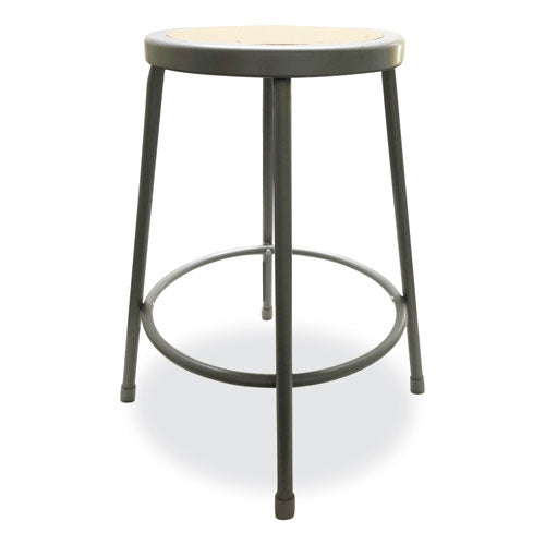 Industrial Metal Shop Stool,Backless, Supports Up To 300 Lb, 24" Seat Height, Brown Seat, Gray Base