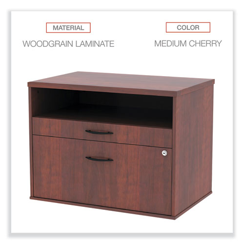 Alera Open Office Desk Series Low File Cabinet Credenza, 2-drawer: Pencil/file, Legal/letter, 1 Shelf,cherry,29.5x19.13x22.88.