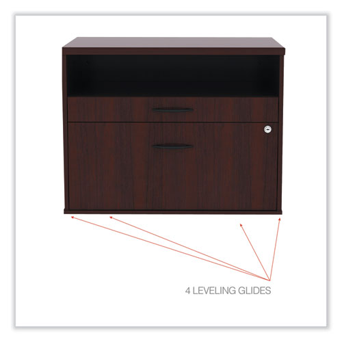 Alera Open Office Desk Series Low File Cabinet Credenza, 2-drawer: Pencil/file,legal/letter,1 Shelf,mahogany,29.5x19.13x22.88.