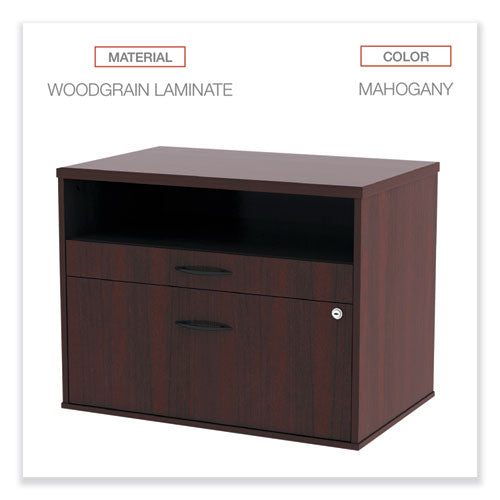 Alera Open Office Desk Series Low File Cabinet Credenza, 2-drawer: Pencil/file,legal/letter,1 Shelf,mahogany,29.5x19.13x22.88.