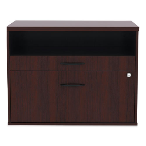 Alera Open Office Desk Series Low File Cabinet Credenza, 2-drawer: Pencil/file,legal/letter,1 Shelf,mahogany,29.5x19.13x22.88.