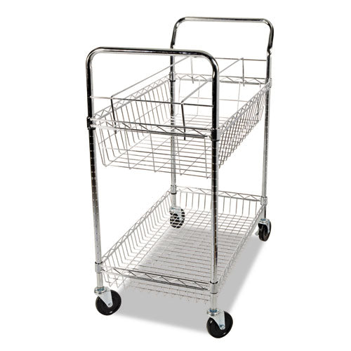 Carry-all Mail Cart, Metal, 1 Shelf, 1 Bin, 34.88" X 18" X 39.5", Silver.