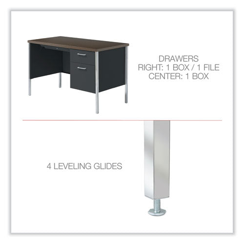 Single Pedestal Steel Desk, 45.25" X 24" X 29.5", Mocha/black, Chrome Legs.