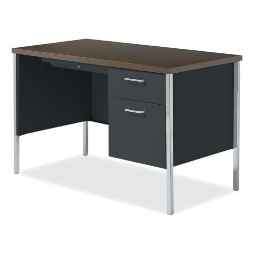 Single Pedestal Steel Desk, 45.25" X 24" X 29.5", Mocha/black, Chrome Legs.