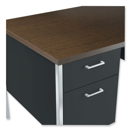 Single Pedestal Steel Desk, 45.25" X 24" X 29.5", Mocha/black, Chrome Legs.