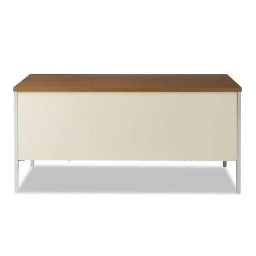 Double Pedestal Steel Desk, 60" X 30" X 29.5", Cherry/putty, Chrome-plated Legs.