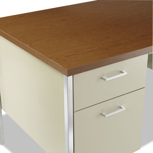 Double Pedestal Steel Desk, 60" X 30" X 29.5", Cherry/putty, Chrome-plated Legs.