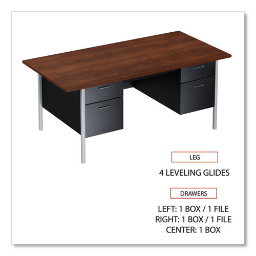 Double Pedestal Steel Desk, 72" X 36" X 29.5", Mocha/black, Chrome-plated Legs.