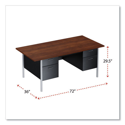 Double Pedestal Steel Desk, 72" X 36" X 29.5", Mocha/black, Chrome-plated Legs.