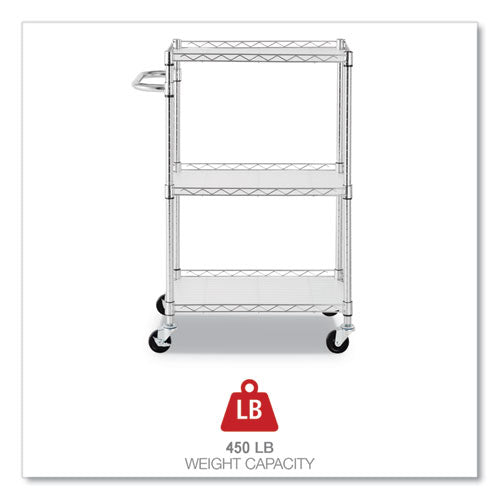 Three-shelf Wire Cart With Liners, Metal, 3 Shelves, 450 Lb Capacity, 24" X 16" X 39", Silver.