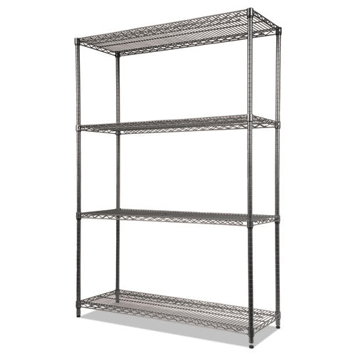 Wire Shelving Starter Kit, Four-shelf, 48w X 18d X 72h, Black Anthracite.