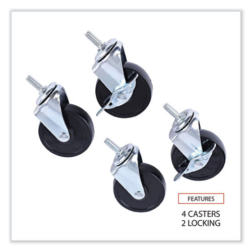 Optional Casters For Wire Shelving, Grip Ring Stem, 3" Wheel, Black, 4/set (2 Locking).