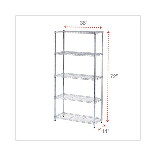 Residential Wire Shelving, Five-shelf, 36w X 14d X 72h, Silver.