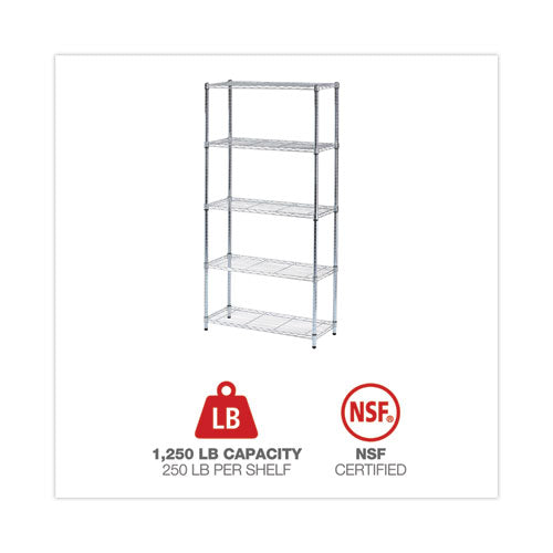 Residential Wire Shelving, Five-shelf, 36w X 14d X 72h, Silver.