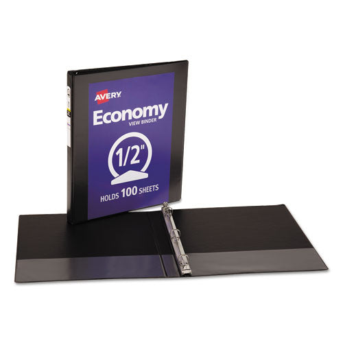 Economy View Binder With Round Rings , 3 Rings, 0.5" Capacity, 11 X 8.5, Black, (5705).